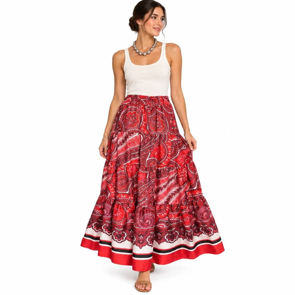 Lauren Ralph Lauren Tiered Prairie Style Maxi Skirt Medium Gypsie Hippie Retro